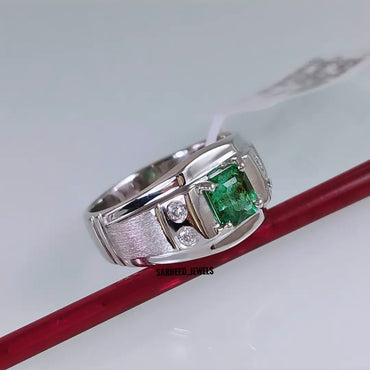 Natural Emerald and Diamond Men Ring