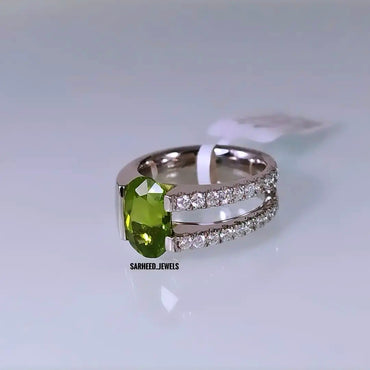 Natural Peridot and Diamond Men Ring