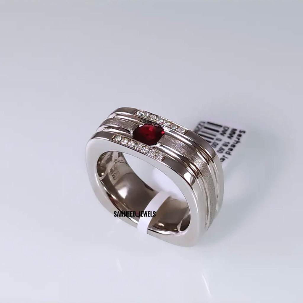 Natural Ruby and Diamond Men Ring