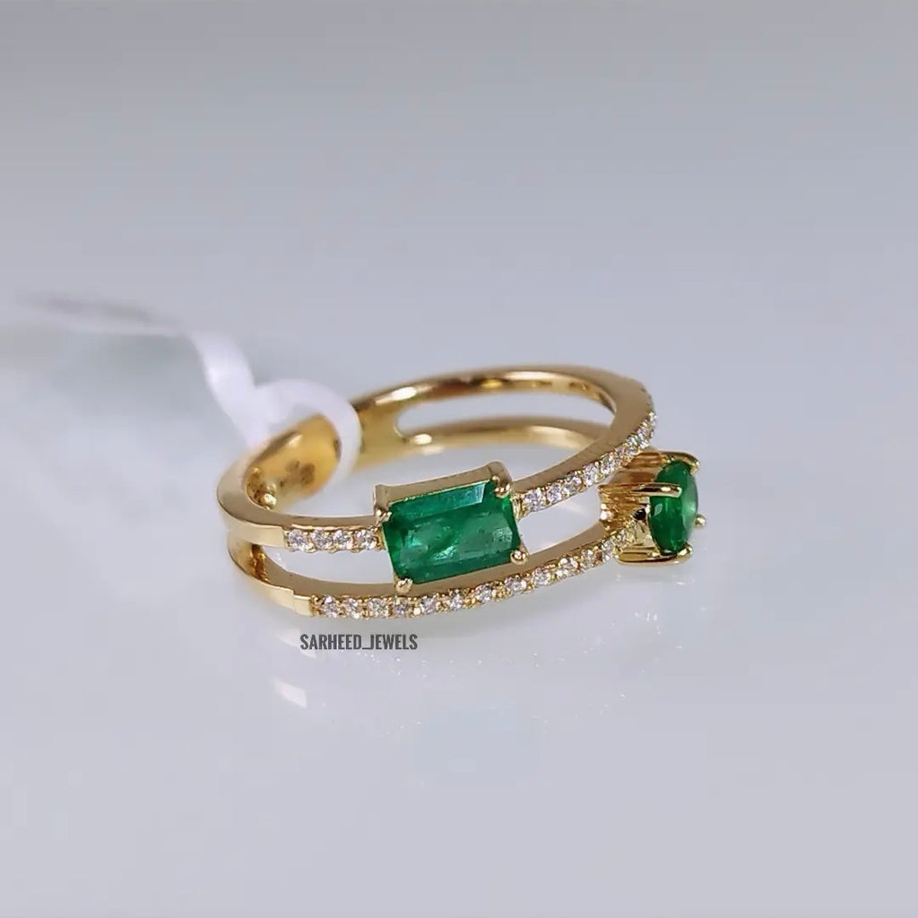 Natural Emerald and Diamond Gold Ring