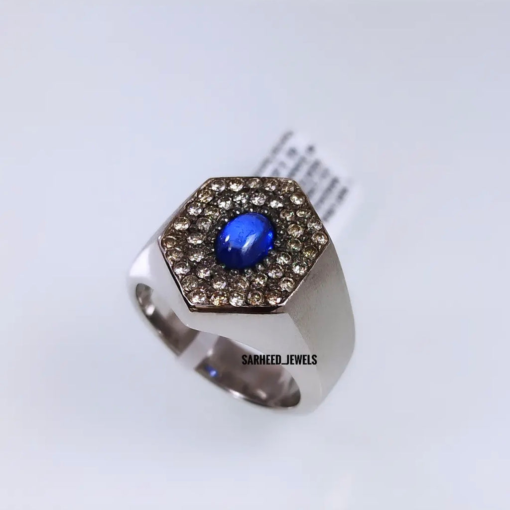 Natural Sapphire and Diamond Men Ring