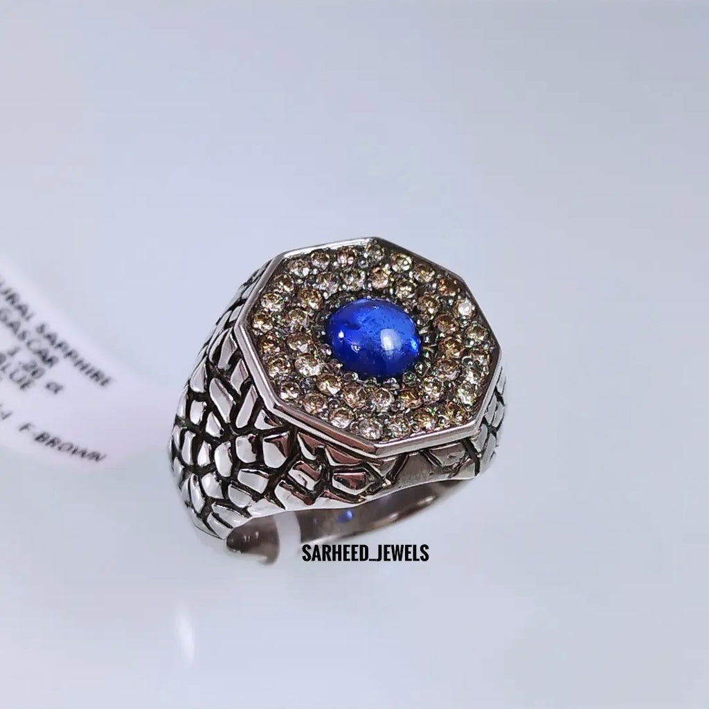 Natural Sapphire and Diamond Men Ring