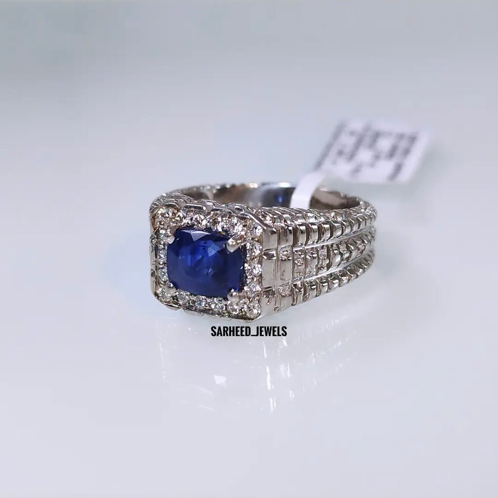 Natural Sapphire and Diamond Men Ring