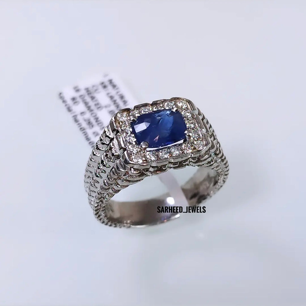 Natural Sapphire and Diamond Men Ring