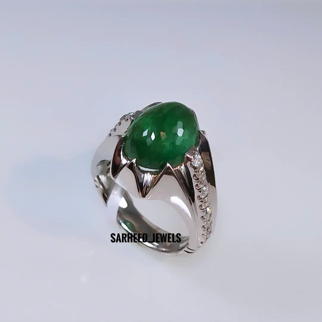 Natural Emerald and Diamond Men Ring