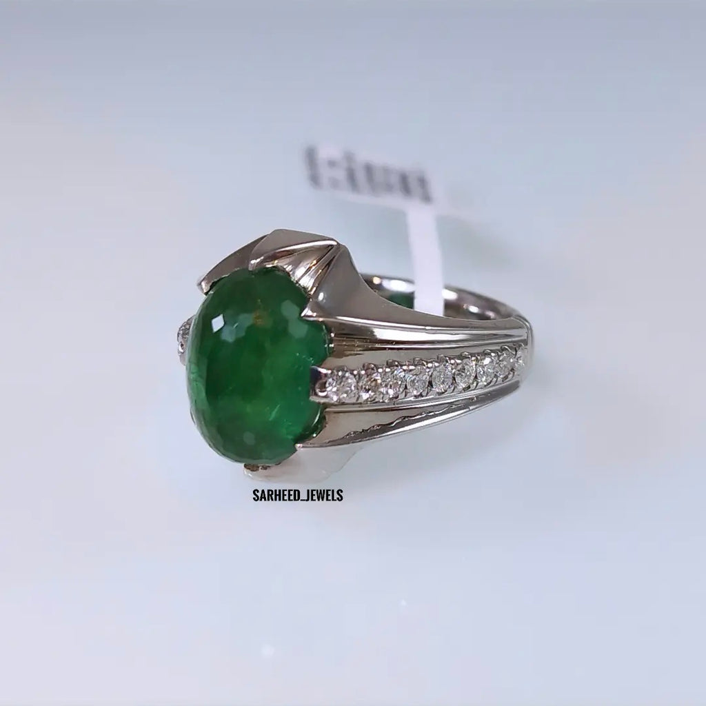 Natural Emerald and Diamond Men Ring