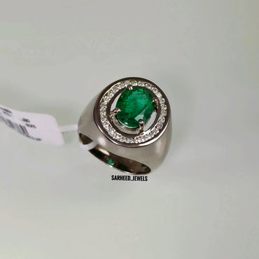 Natural Emerald and Diamond Men Ring