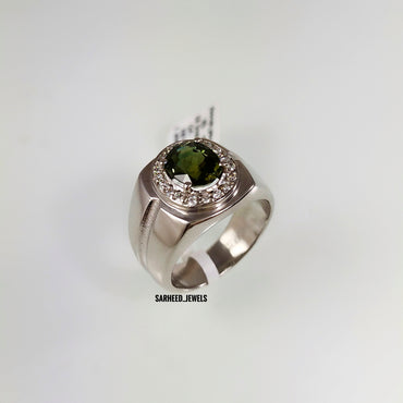 Natural Tourmaline and Diamond Men Ring