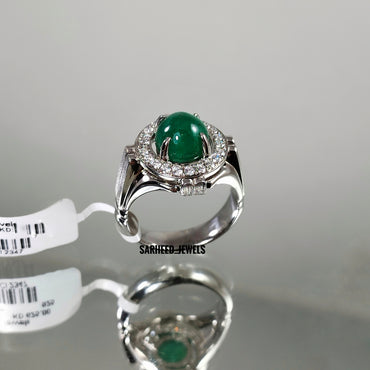 Natural Emerald and Diamond Men Ring