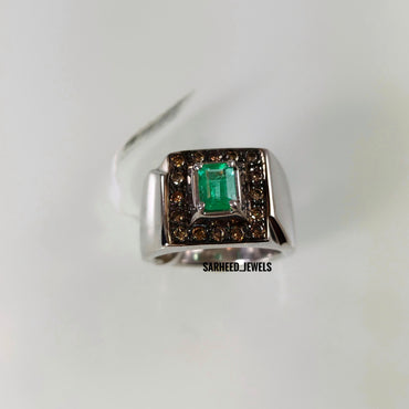 Natural Emerald and Diamond Men Ring