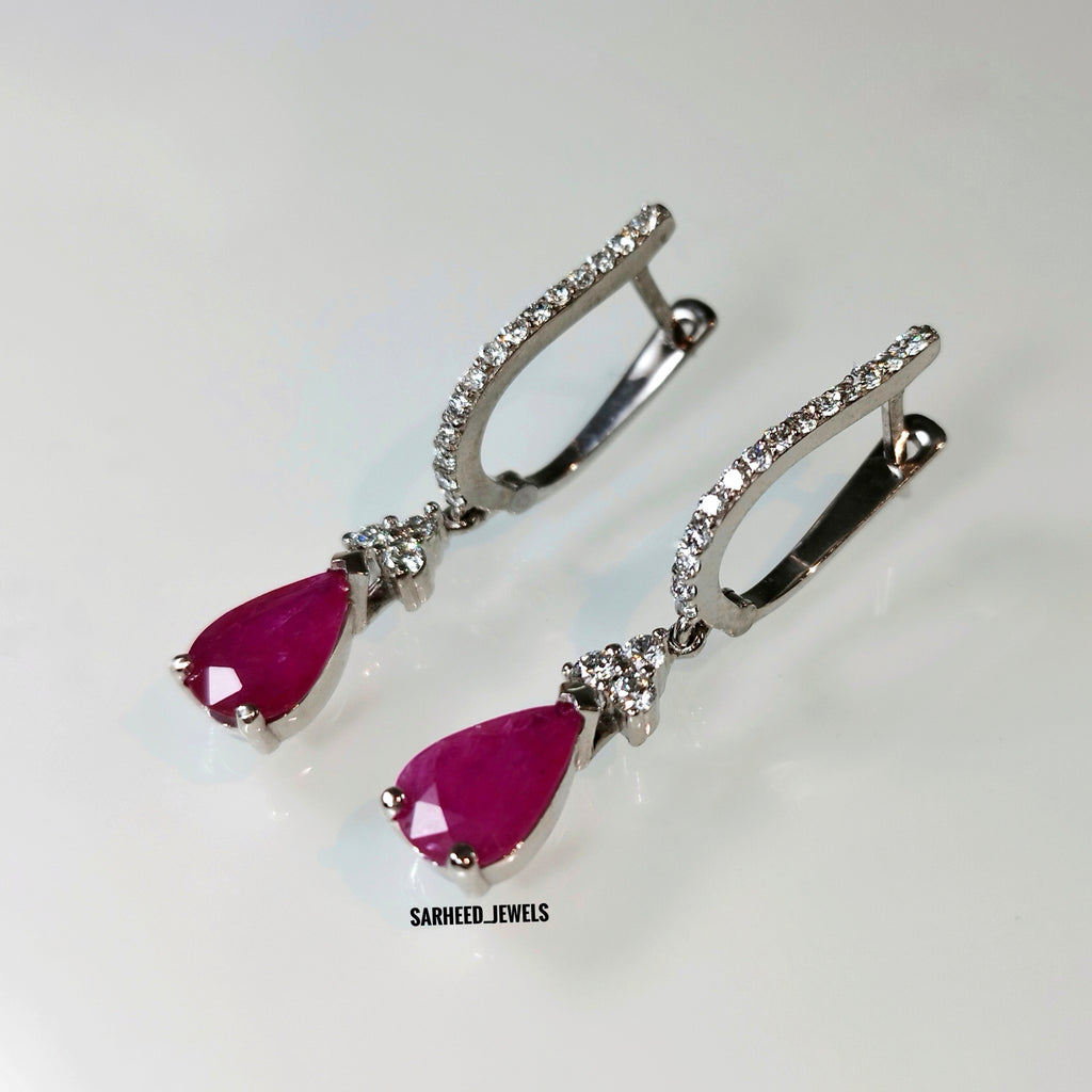 Natural Ruby and Diamond Gold Earrings