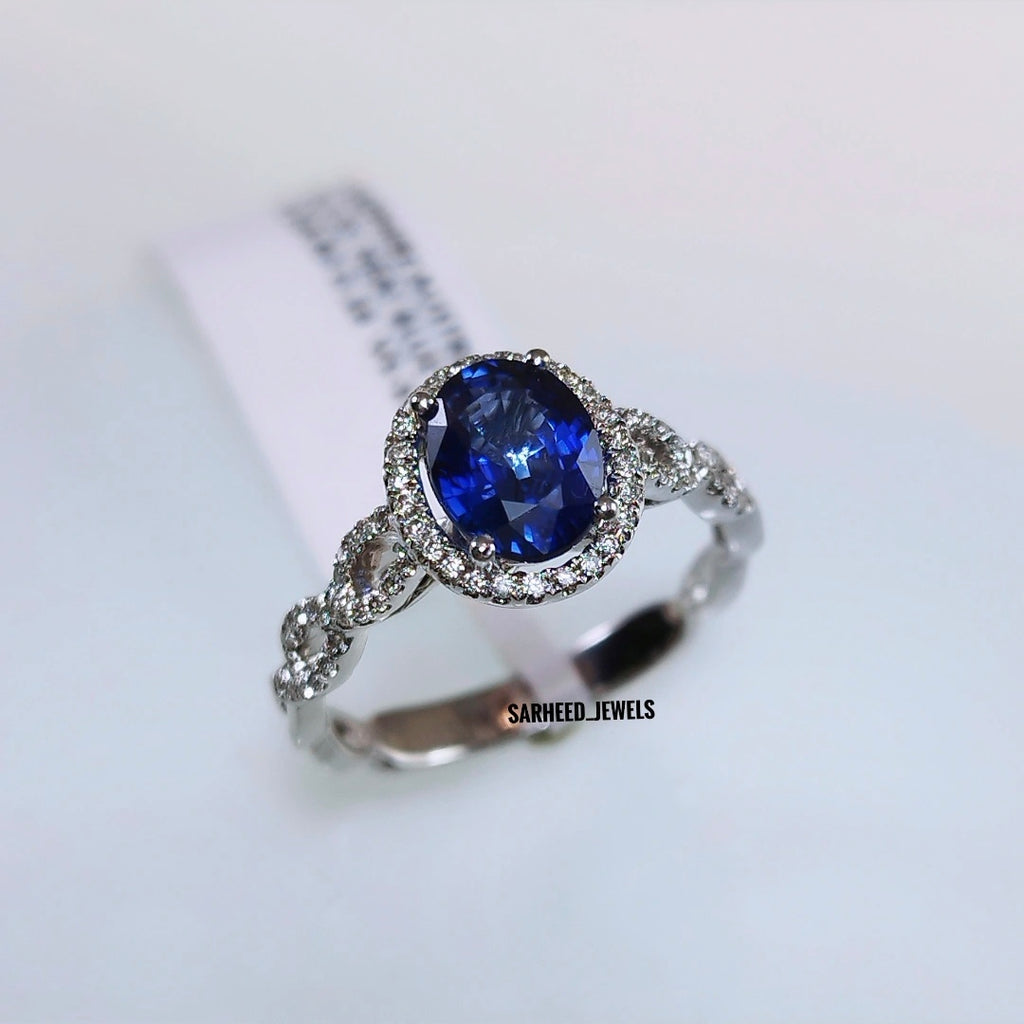 Natural Sapphire and Diamond White Gold Ring