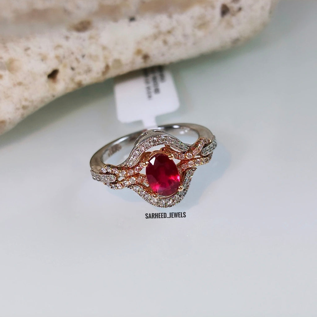 Natural Ruby and Diamond Two-toned Gold Ring