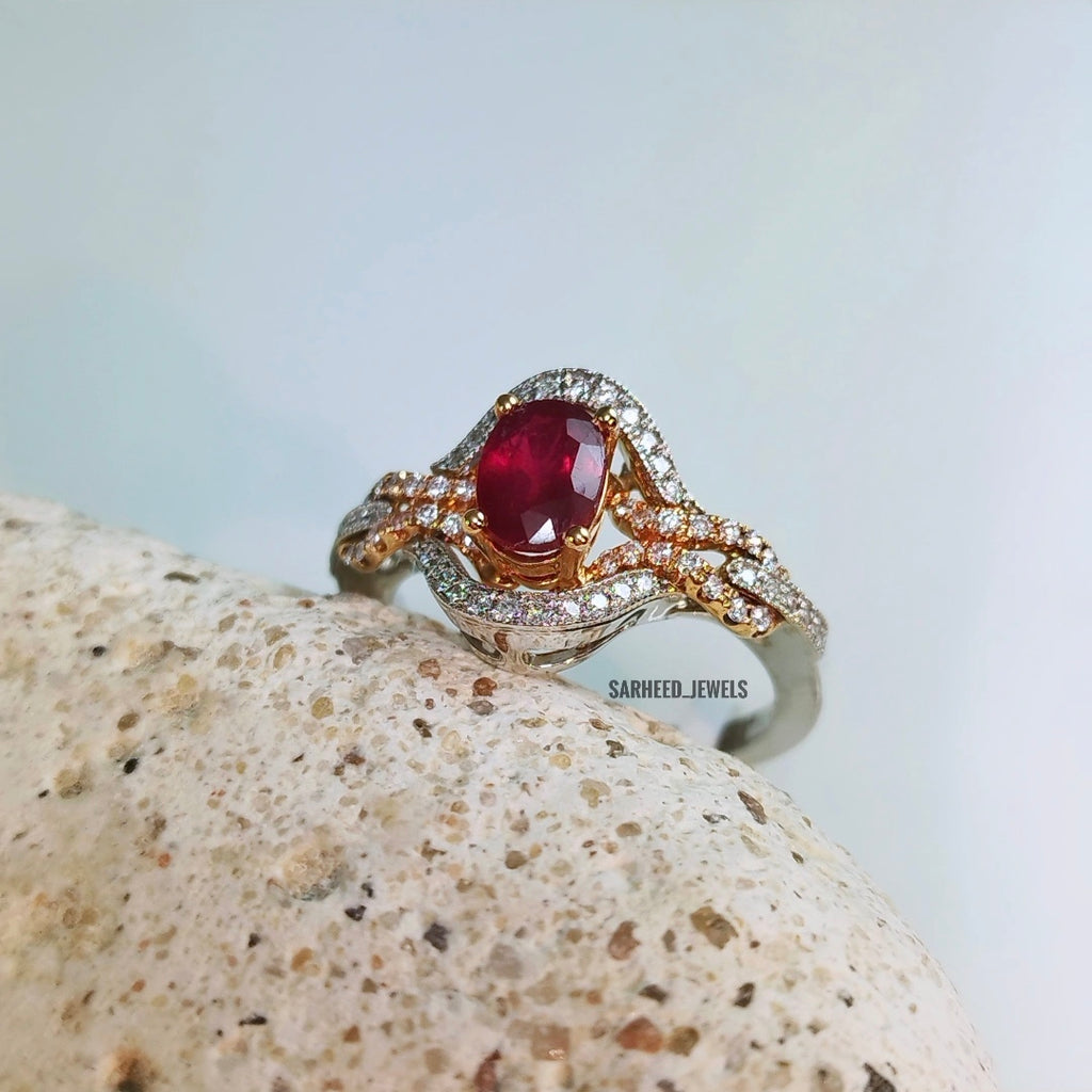 Natural Ruby and Diamond Two-toned Gold Ring