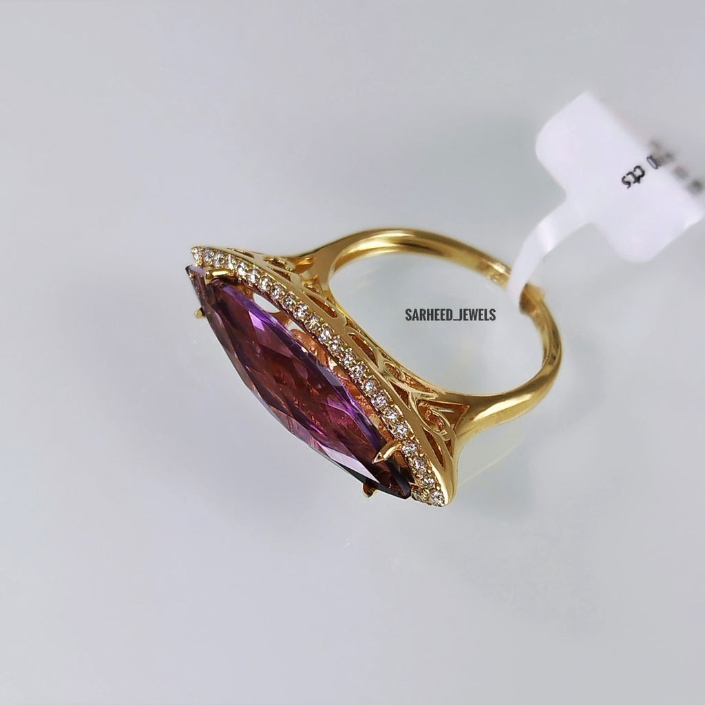 Natural Amethyst and Diamond Gold Ring