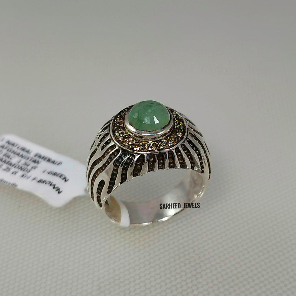 Natural Emerald and Diamond Men Ring