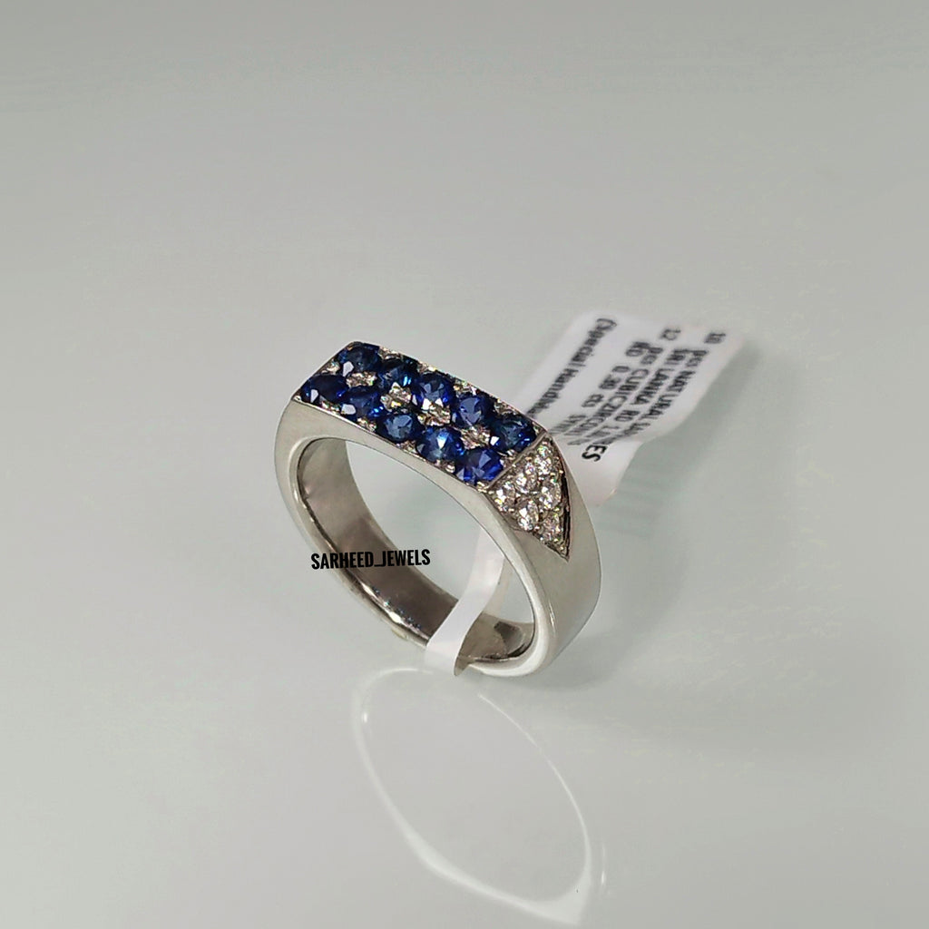 Natural Sapphire and Cubic Zircon Men Ring