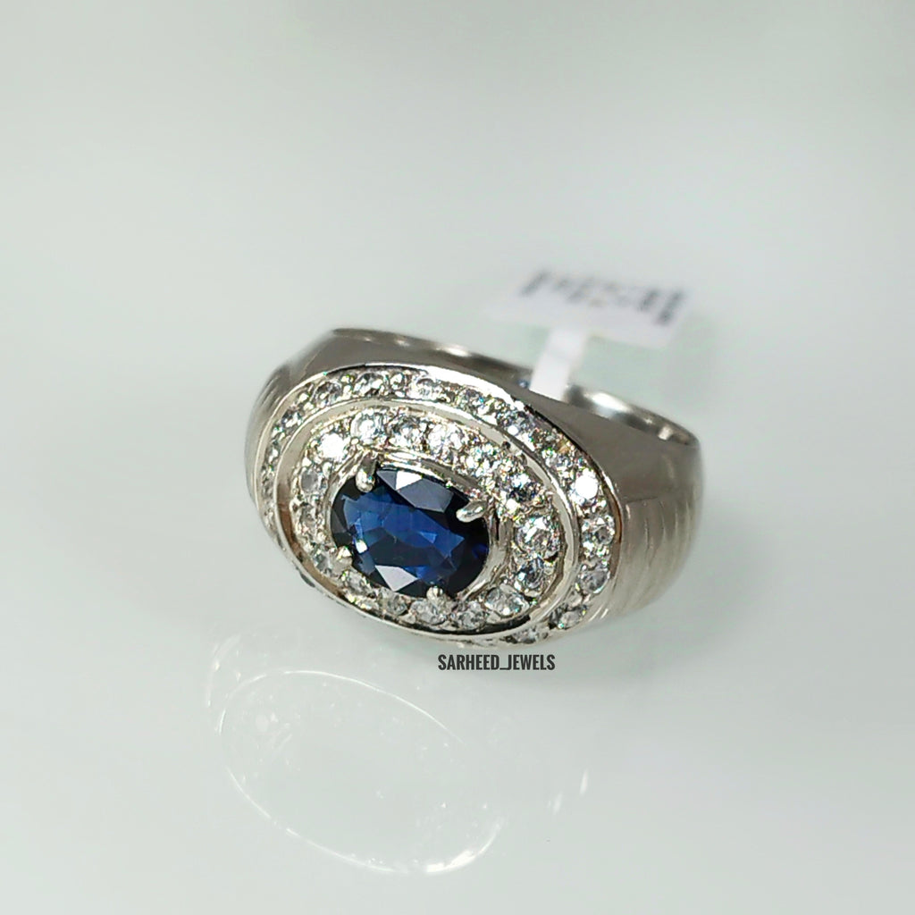 Natural Sapphire and Cubic Zircon Men Ring