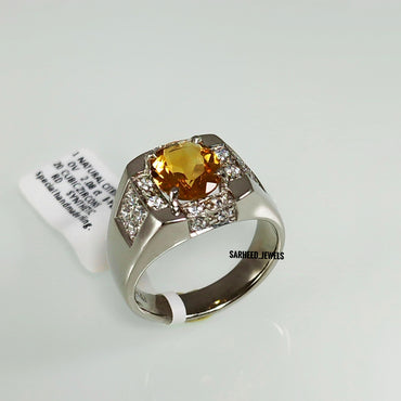 Natural Citrine and Cubic Zircon Men Ring