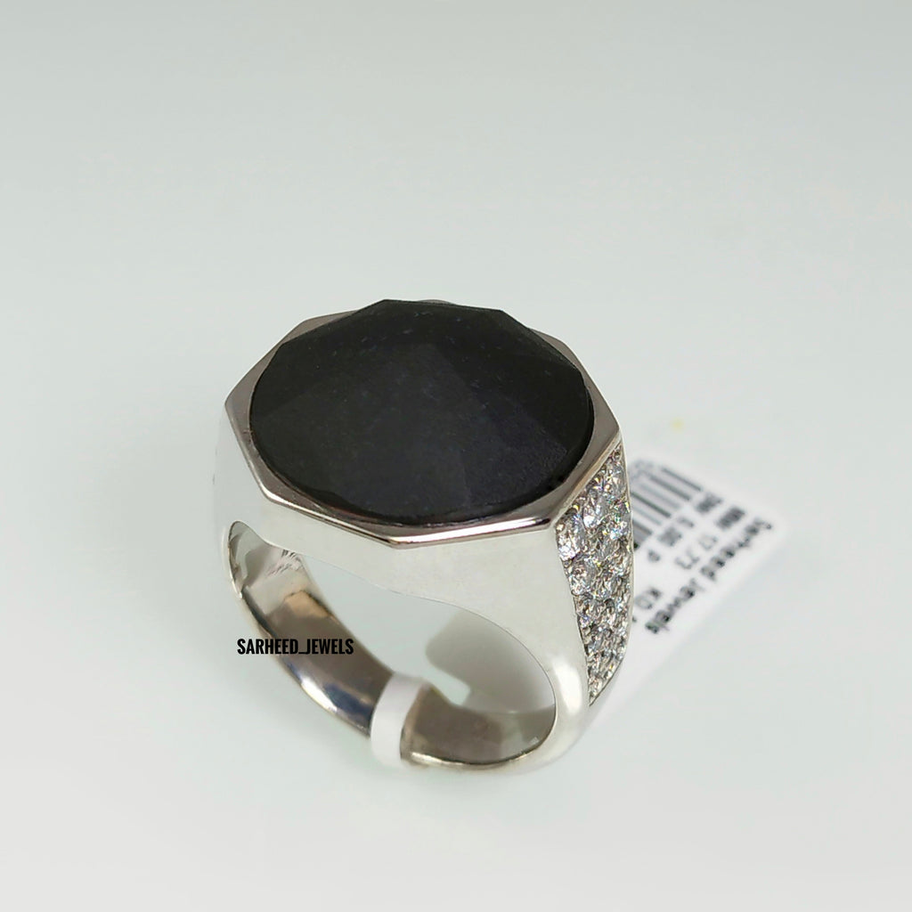 Natural Agate and Cubic Zircon Men Ring