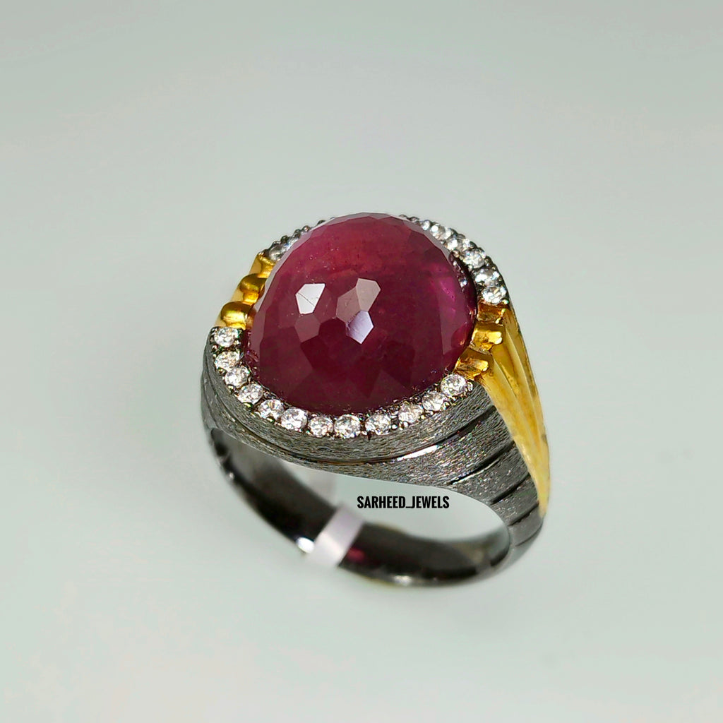 Natural Ruby and Cubic Zircon Men Ring