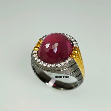 Natural Ruby and Cubic Zircon Men Ring