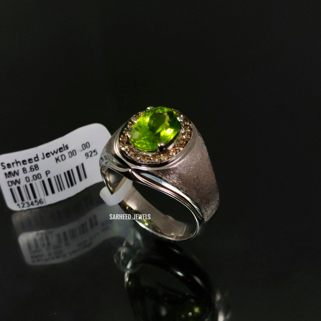 Natural Peridot and Brown Diamond Men Ring