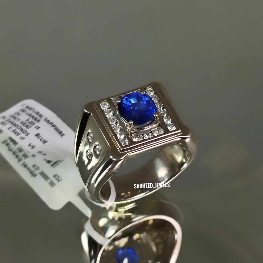 Natural Sapphire and Diamond Men RIng