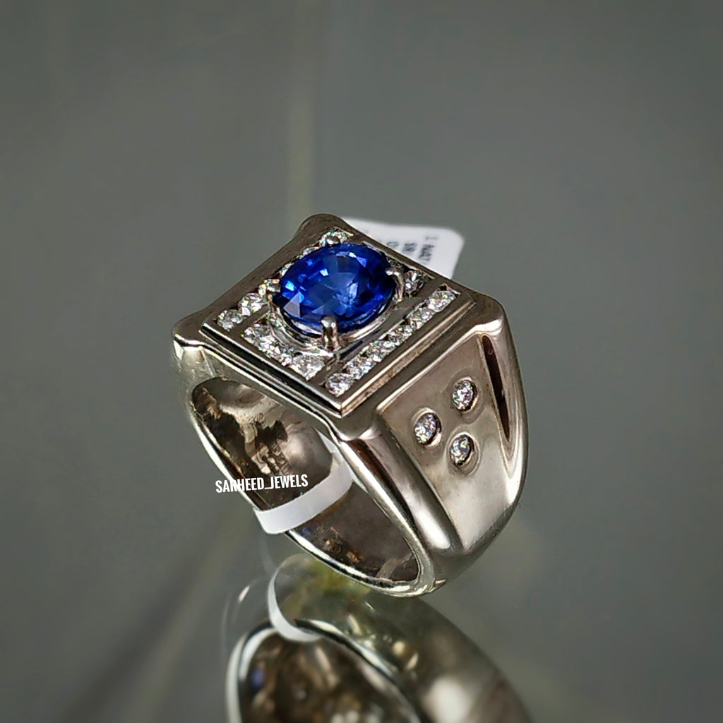 Natural Sapphire and Diamond Men RIng