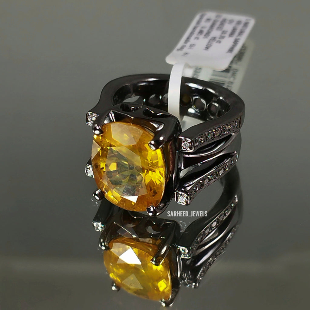 Natural Yellow Sapphire and Diamond Men Ring