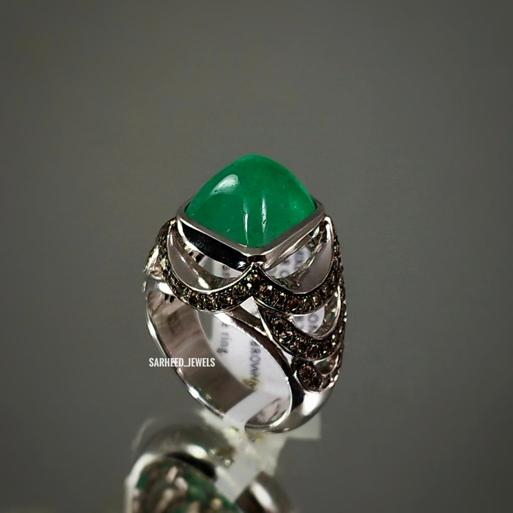 Natural Emerald and Brown Diamond Men Ring