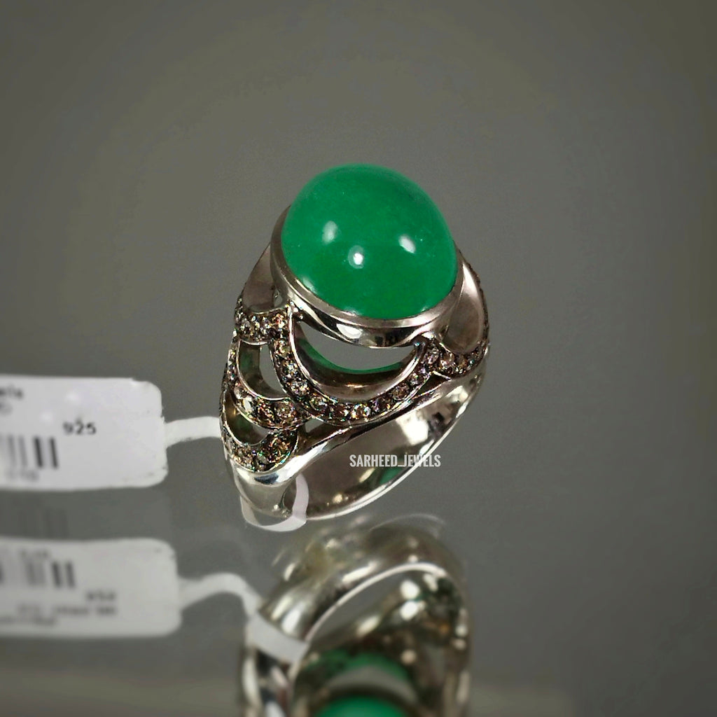 Natural Emerald and Brown Diamond Men ring