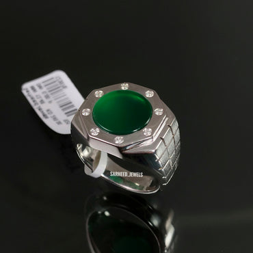 Natural Green Onyx (Agate) and Diamond Men Ring
