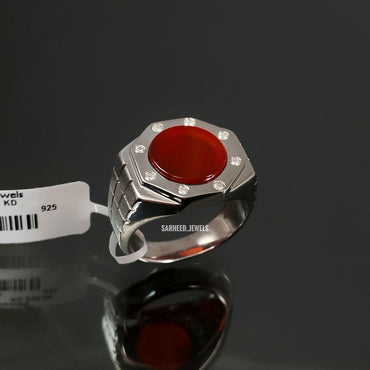 Natural Agate and Diamond Men Ring