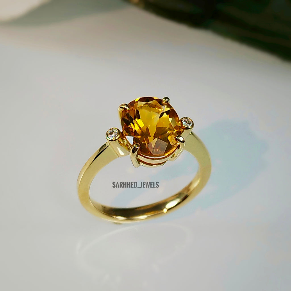 Natural Citrine and Diamond Gold Ring
