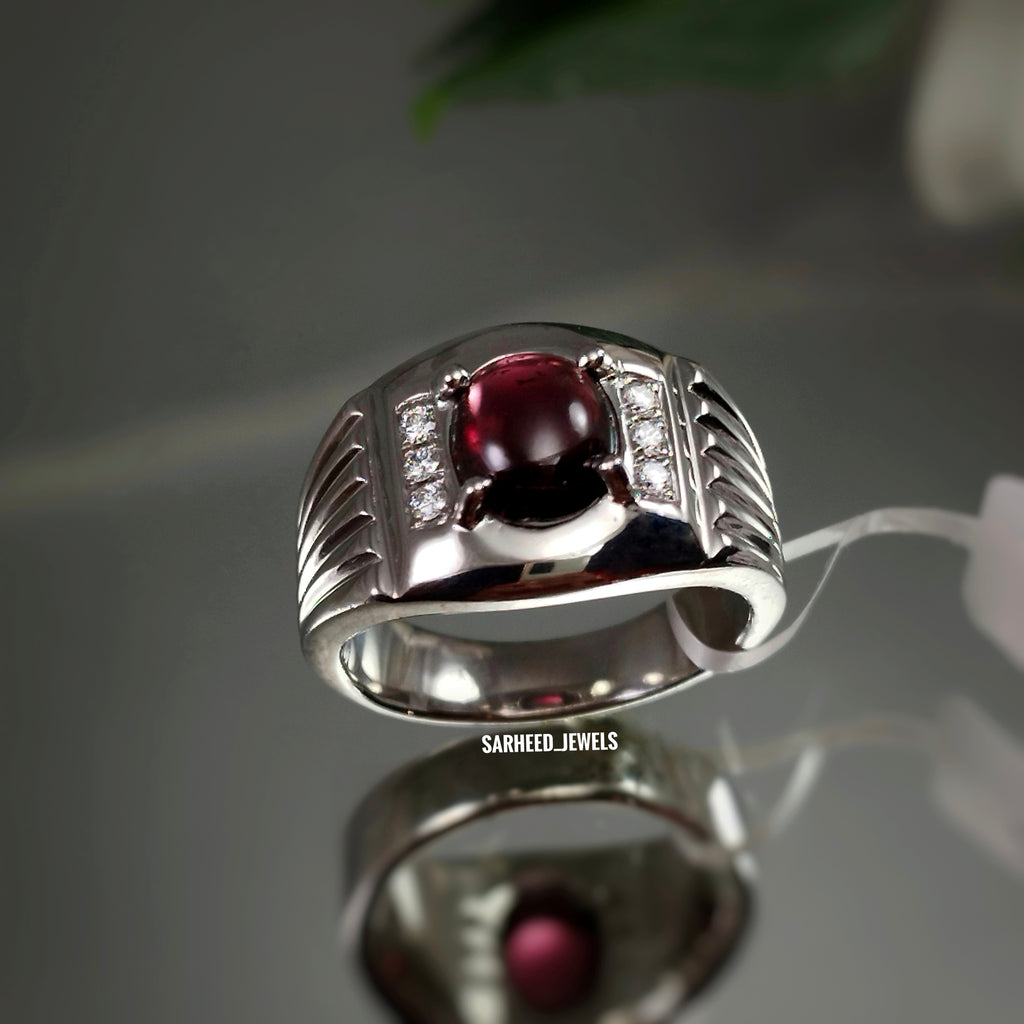 Natural Garnet and Diamond Men Ring