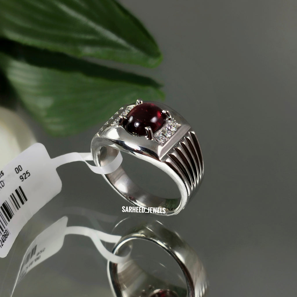 Natural Garnet and Diamond Men Ring