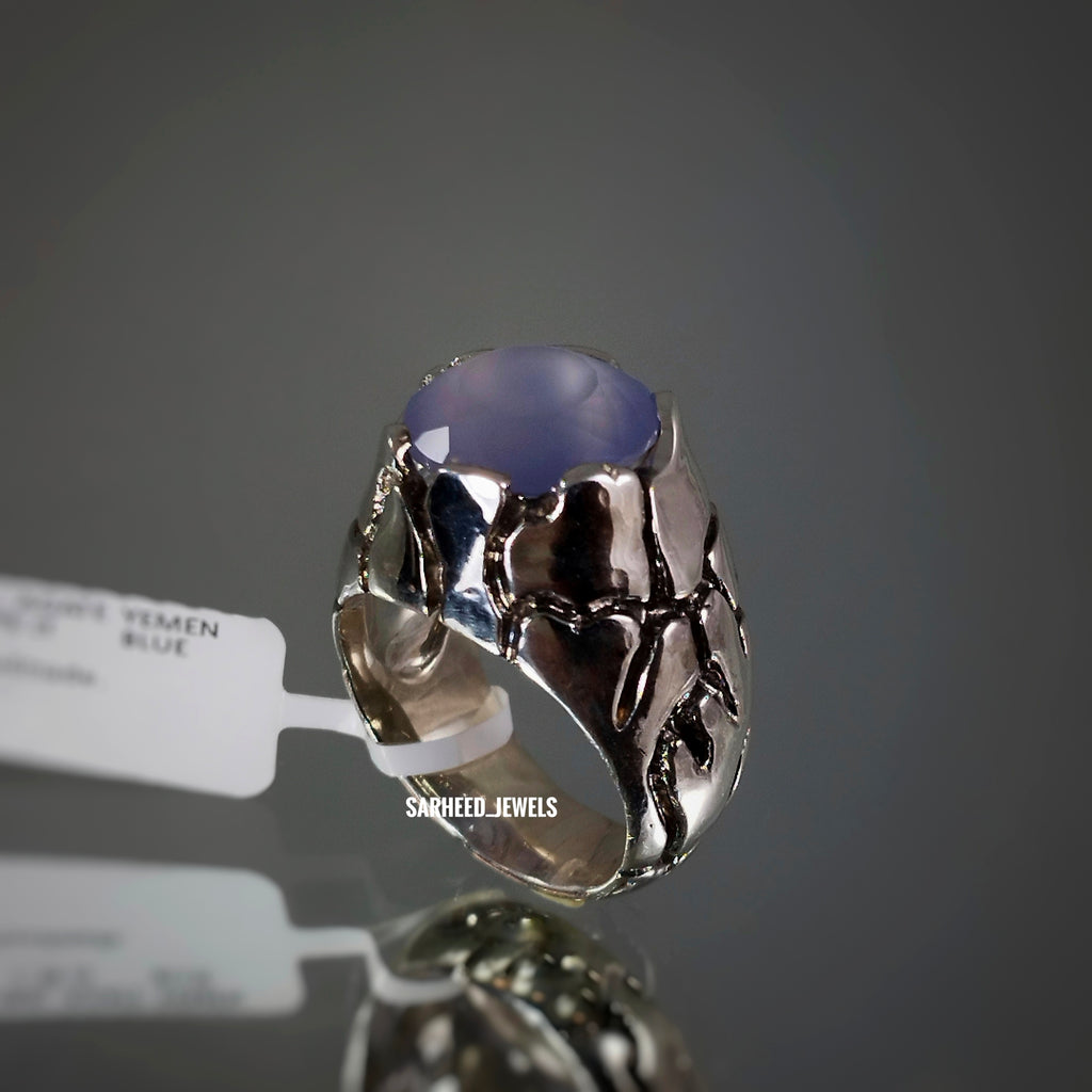 Natural Blue Agate Men Ring