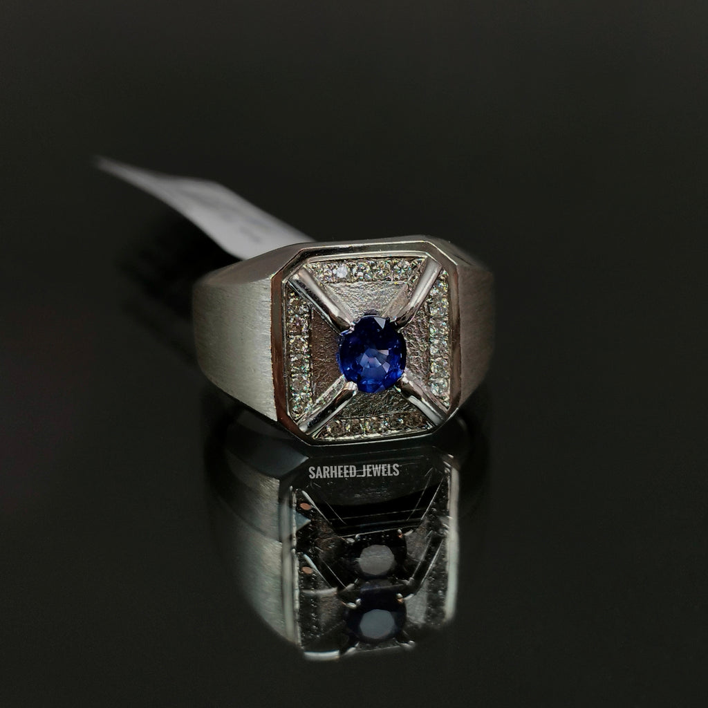 Natural Sapphire and Diamond Men Ring