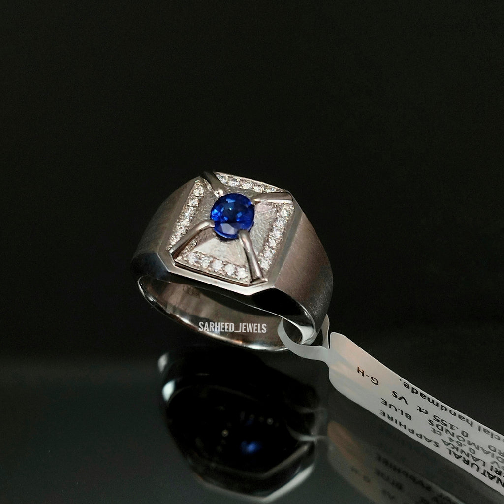Natural Sapphire and Diamond Men Ring