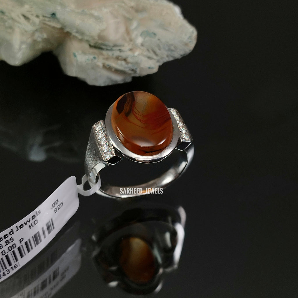 Natural Agate and Diamond Men Ring