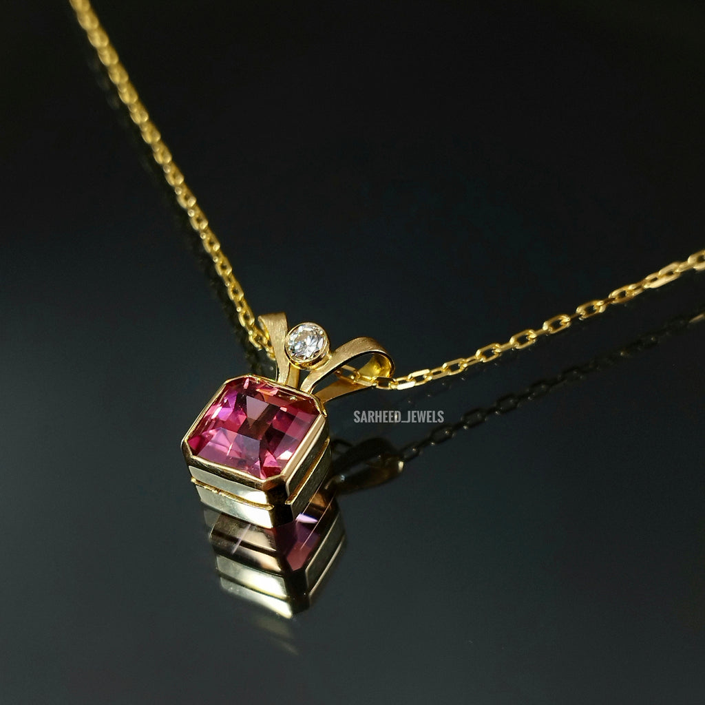 Natural Tourmaline and Diamond Gold Necklace