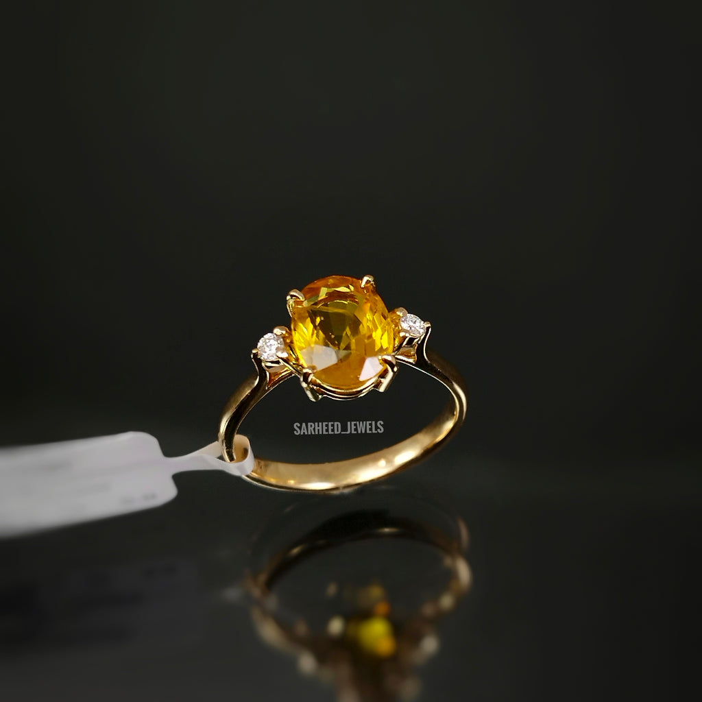 Natural Yellow Sapphire and Diamond Gold Ring