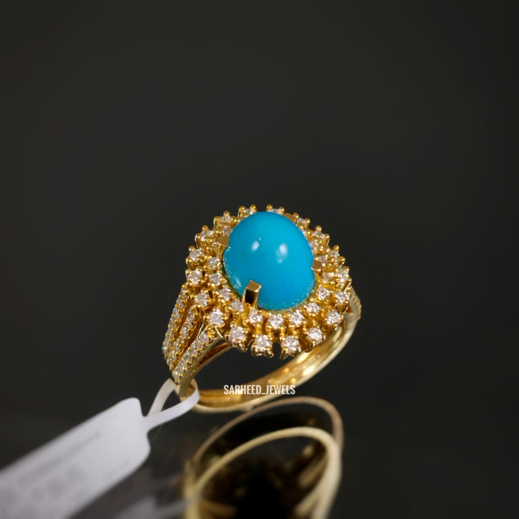 Natural Turquoise and Diamond Gold Ring
