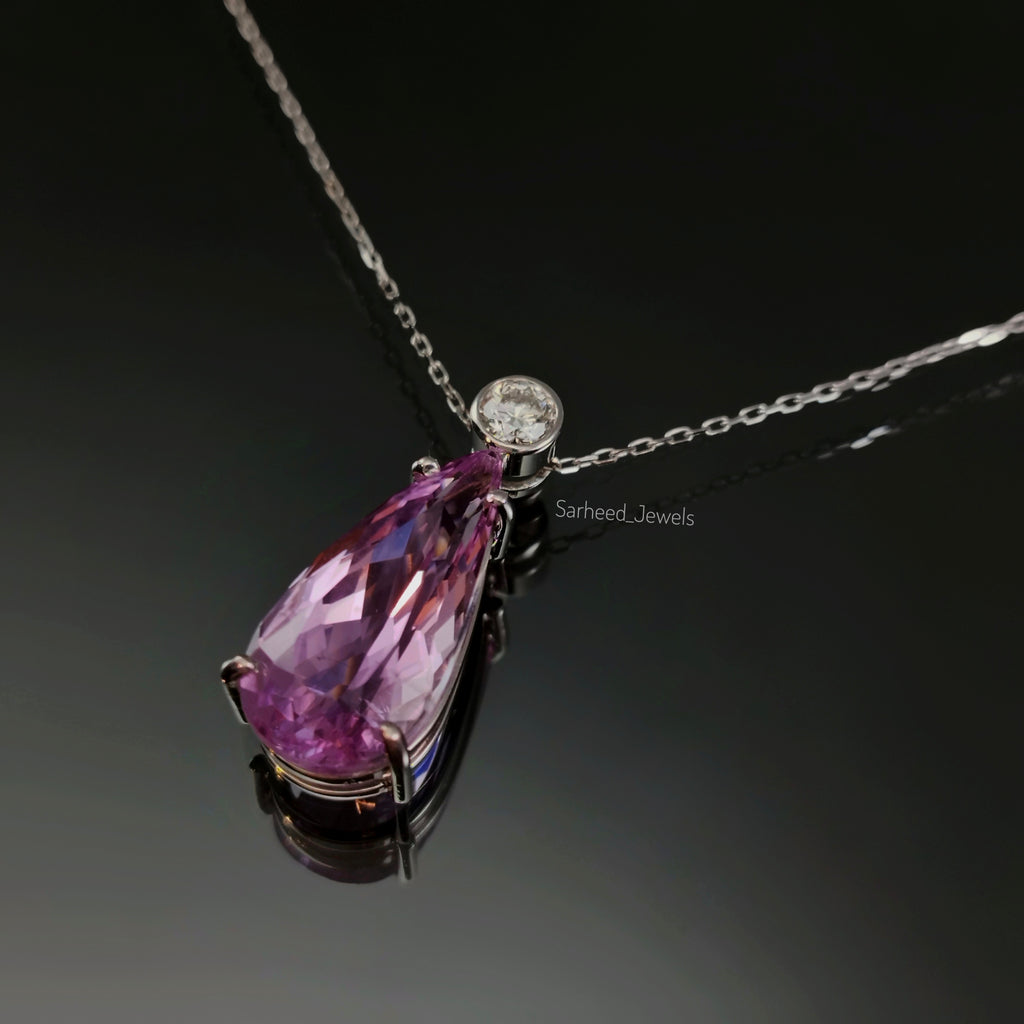 Natural Kunzite and Diamond White Gold Necklace