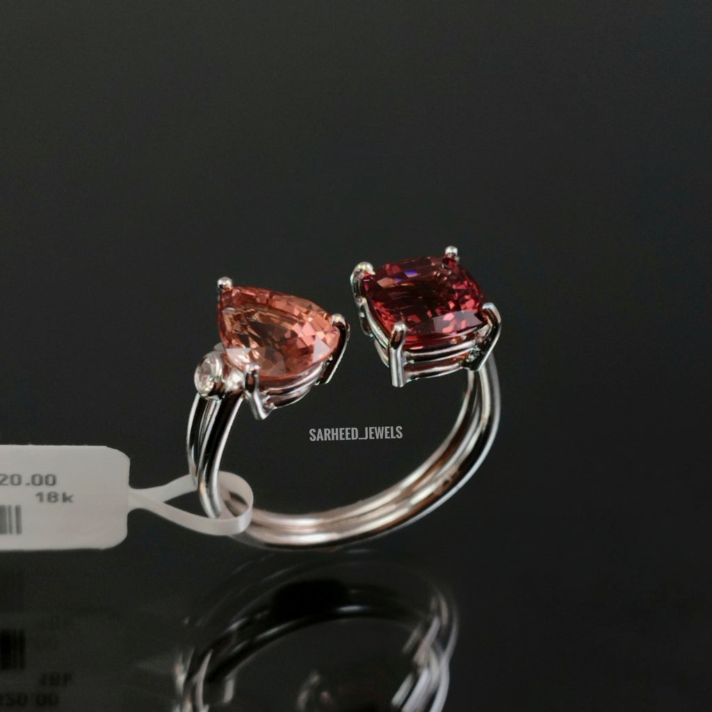 Natural Tourmalines and Diamond White Gold Ring