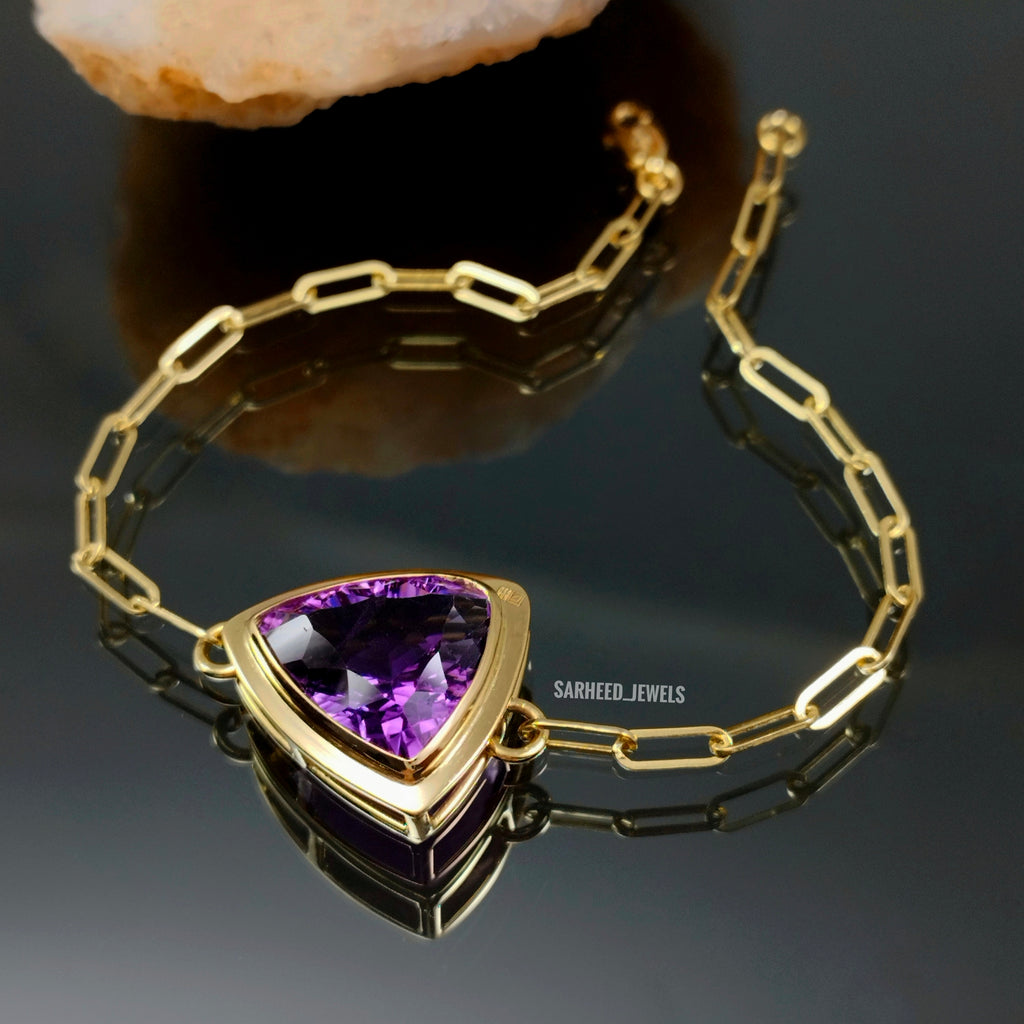 Natural Amethyst Gold Bracelet
