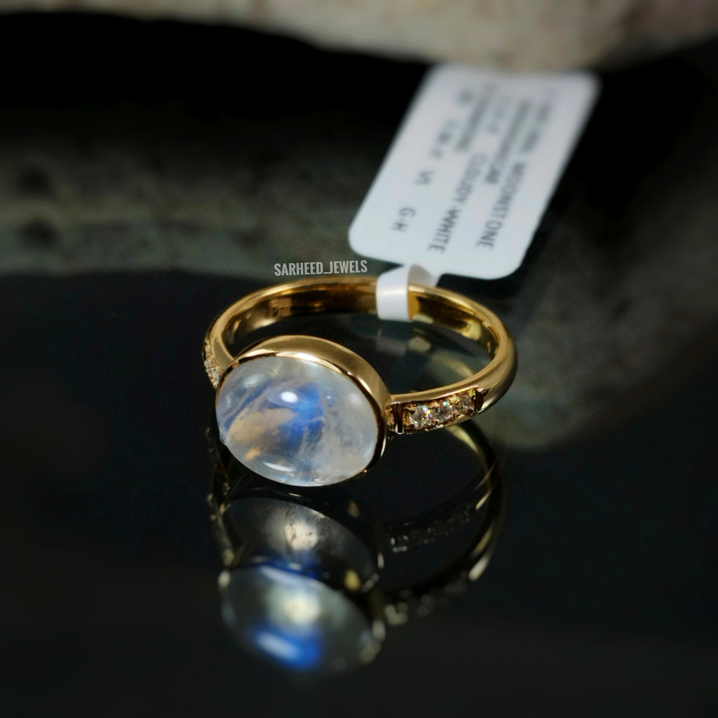 Natural Moonstone and Diamond Gold Ring