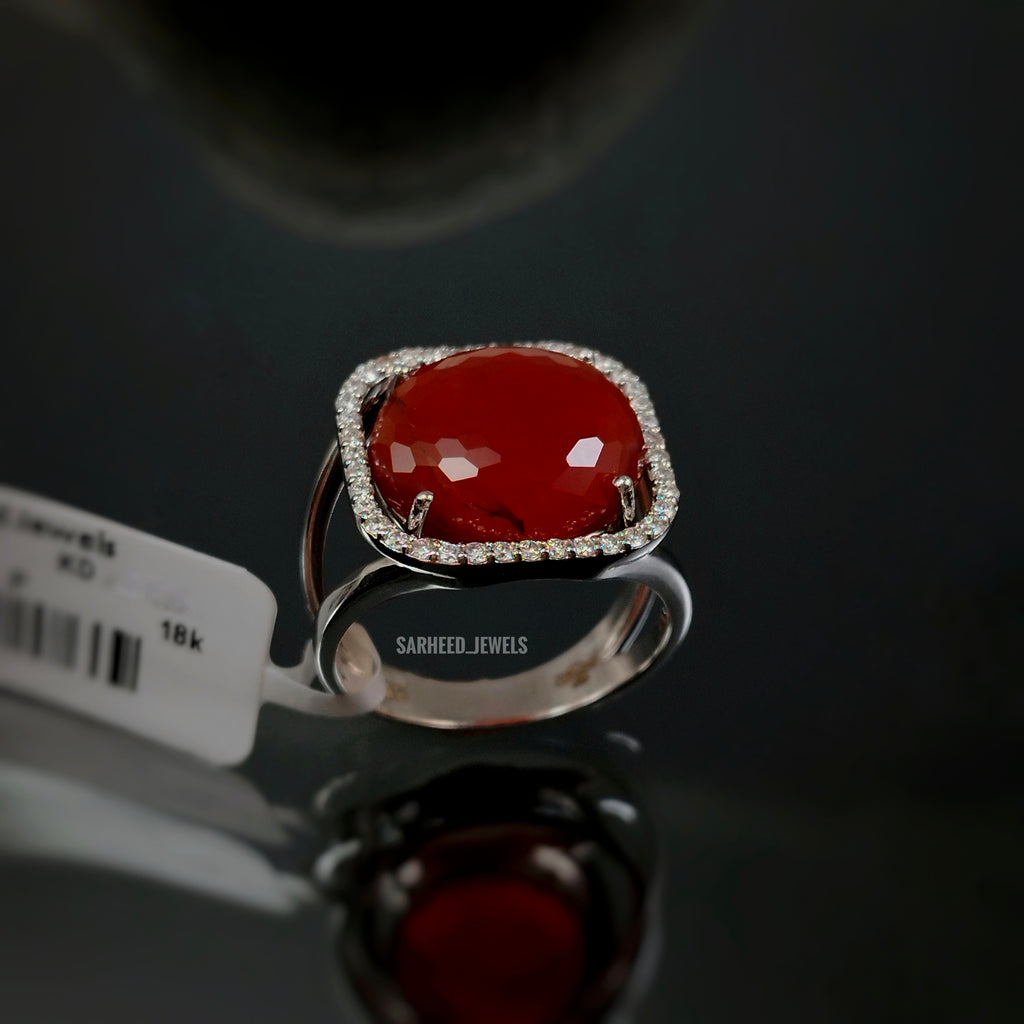 Natural Agate and Diamond White Gold Ring