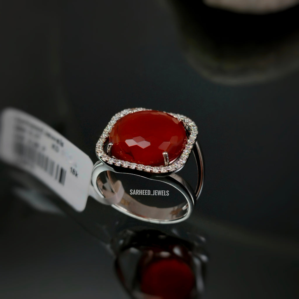 Natural Agate and Diamond White Gold Ring